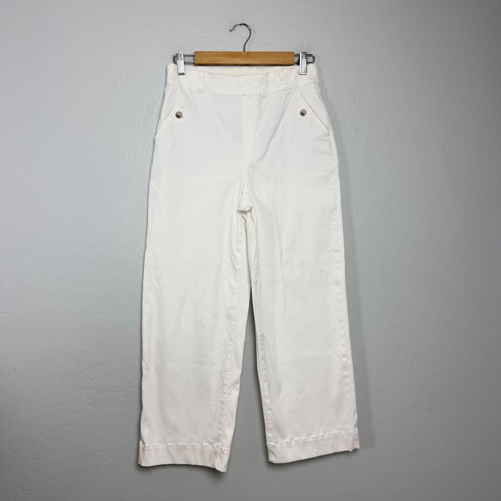 Spanx Stretch Twill Wide Leg Crop Pants White Pull On Size Medium 20315R